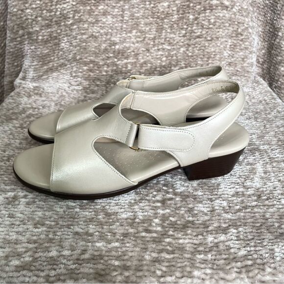 SAS Suntimer Leather Open Toe Block Heel Sandal Bone‎ Women's sz 8.5 S Slim - Picture 4 of 8